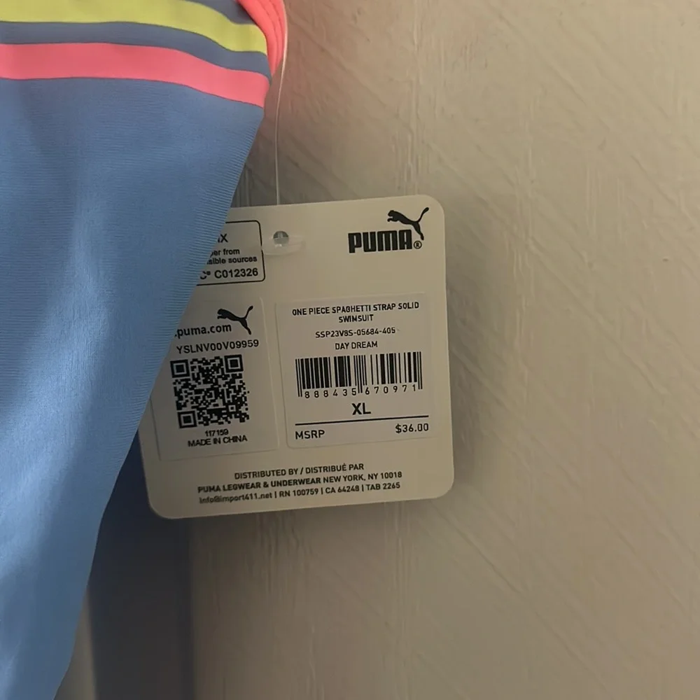PUMA ONE PIECE SWIMSUIT: DAYDREAM BLUE/PINK: NEW WITH TAGS: SIZE XL